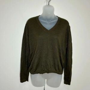 Massimo Dutti Green 100% Linen V-Neck lightweight Sweater Size XS NWT Minimalist